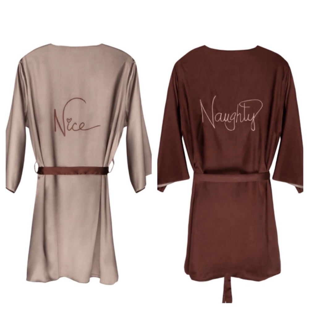 NWOT | HUDA | Reversible Naughty/Nice Satin Robe